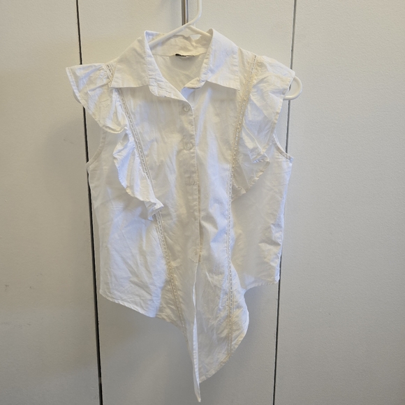 White Ruffle Sleeve Button-Up Top - Picture 5 of 9
